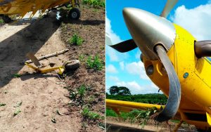 Itabela: Avião agrícola faz pouso de emergência após bater em fios de rede elétrica