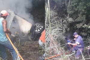 Quatro morrem carbonizados após veículo cair em ribanceira