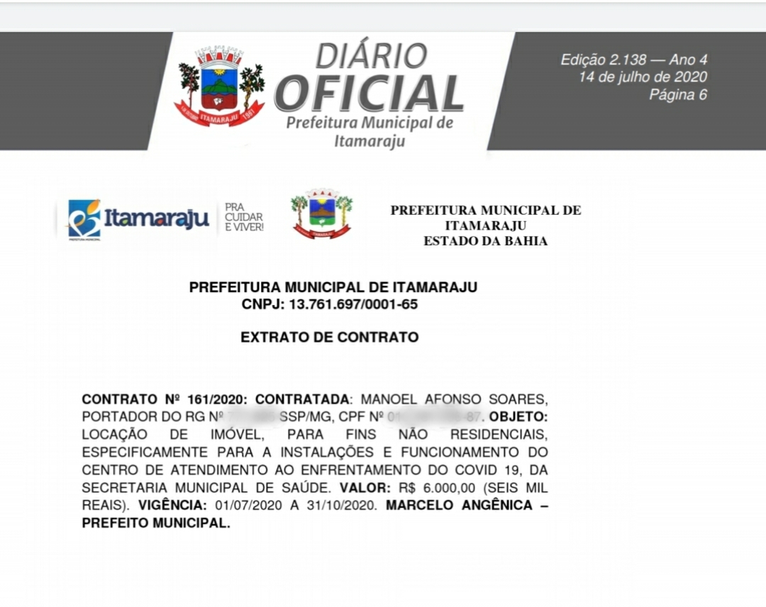 Prefeitura de Itamaraju aluga imóvel por R$6 mil para Centro de Atendimento ao Covid-19 que nunca funcionou