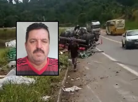 Motorista morre após carreta tombar na BR-101 em Itamaraju; mulher fica ferida