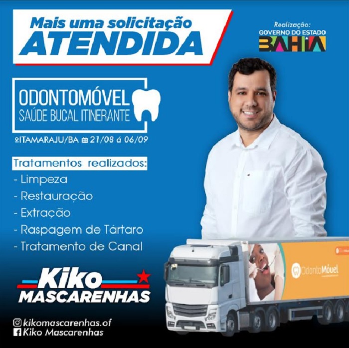 Kiko Mascarenhas comemora chegada da carreta do Odontomóvel a Itamaraju