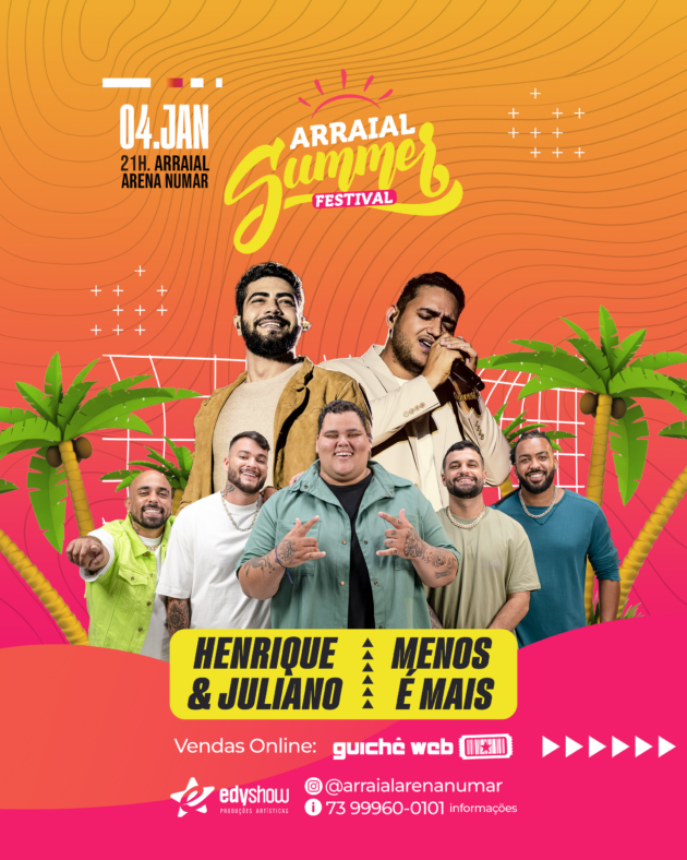 Lançamento da Arraial Arena Numar contará com shows de Henrique & Juliano e Menos é Mais