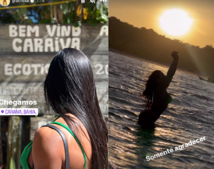 Gracyanne Barbosa desfruta de estadia e realiza ensaio fotográfico em Caraíva