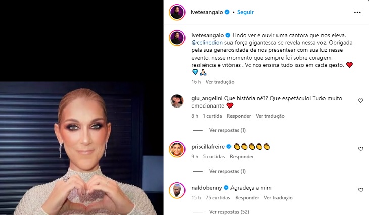 Ivete Sangalo celebra a emoção de Céline Dion na cerimônia Olímpica de Paris