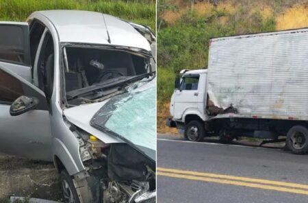 Motorista morre em batida entre carro e caminhão baú na BR-101